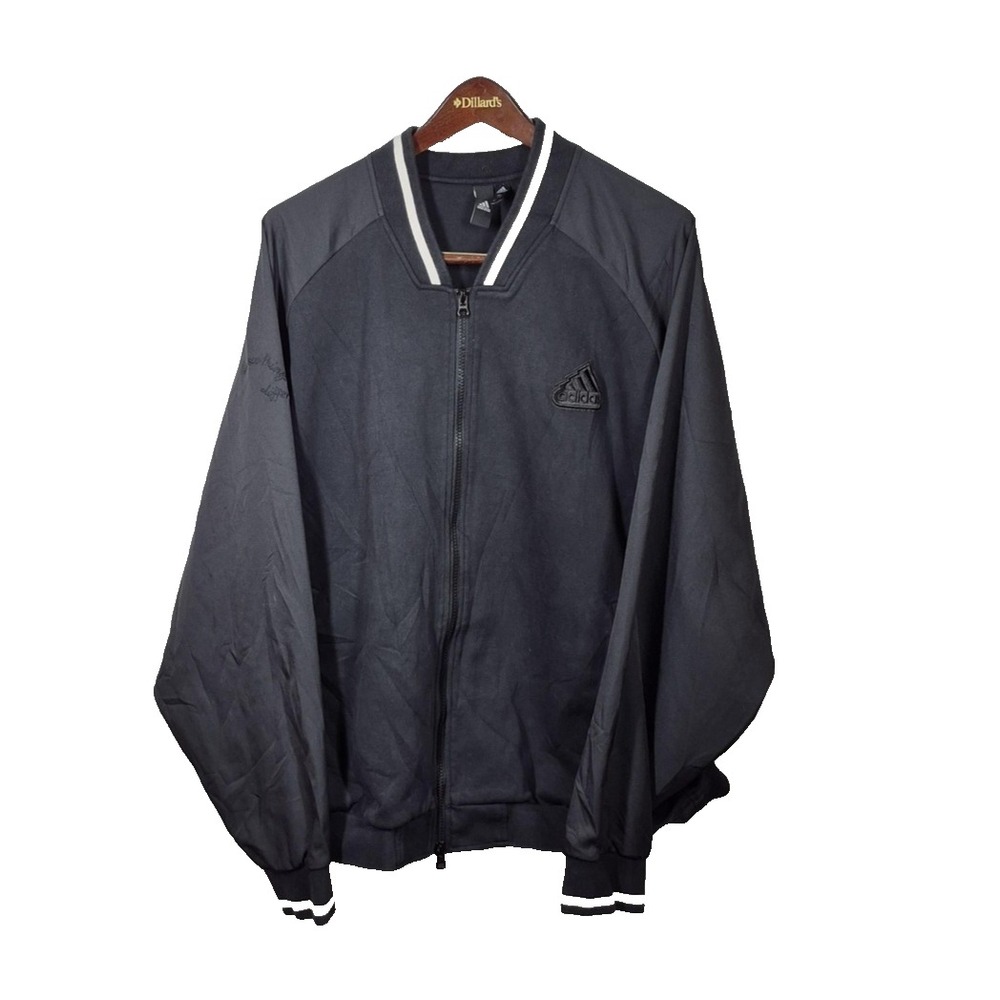 Adidas  Bomber Jacket Mens 2XL Black Full Zip Embroidered Text Graphic HY2712